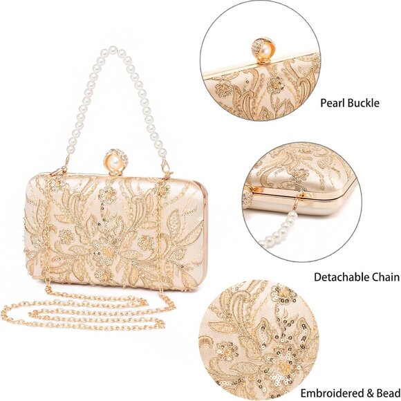 Luxurious Gold Party Purse with Beads & Stylish Clasp - Perfect Gift Idea - Picture 2 of 8